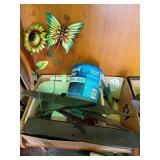 Box of garden ornaments tools files & misc