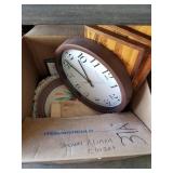 Box lot of various framed prints, wooden carved