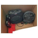 Box lot of misc items: 2 small fans, roasting