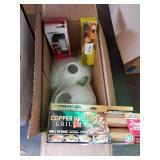 Box lot of 3 handsets, 2 white glass lamp gloves,