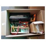 Box lot of head phones, bungee cords, flower