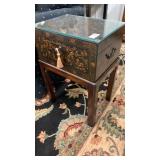 Oriental style end table with glass top 16 inches