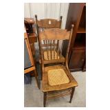 Matching pair of cane bottom, pressed back chairs