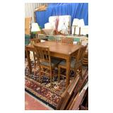 Oak bar height table and 4 chairs 54 inches x 36