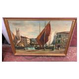 Sailboat painting signed 33 inches x 24 inches