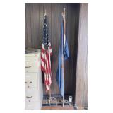 48-star US flag & Pa state flag on wood poles &