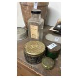 Antique tins, medicine bottle