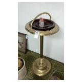 Vintage brass smoking stand w/amber glass ashtray