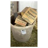 Old crock w/ canning jar rings hatchet head