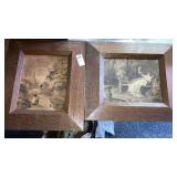 2 antique oak framed prints 16"x14" one has no