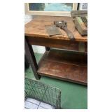 Older wooden table with shelf 75 inches long x 27