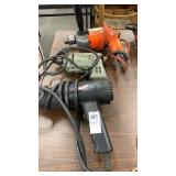 Lot set of electric hand tools, heat gun, drill,