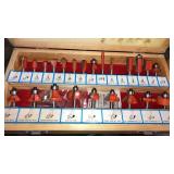 Router bit set in case