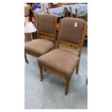 Pair Upholstered Victorian oak side chairs