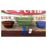 3 pottery bowls two 5 inch and one 8 inch