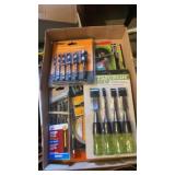 Tray lot of drill bit sets and chisels