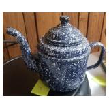 Enamel blue marble tea pot