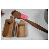 Hand carved flower/sugar scoops and spoon
