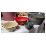 Vintage enamelware pot and bowls
