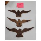 3 hand carved eagles