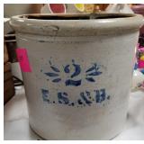 E. S. & B 2 gal crock