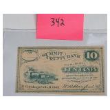 1862 $0.10 note from Summit County Bank in Cayuga