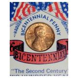 1975 bicentennial penny with cardboard from first