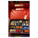 Case with vintage matchbox and hot wheels