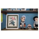 Shelf lot of sports ceramic figurines and 3 wall