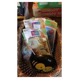 Basket of stickers, small toys and other