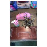 Desk organizer, colored sand, pink phone and