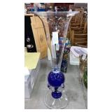 17" cobalt & clear art glass vase signed H Lysz