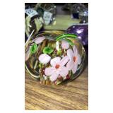 Apple blown glass paperweight apple blossoms