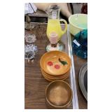 Blendo pitcher, NM pottery vase, wooden bowls 8