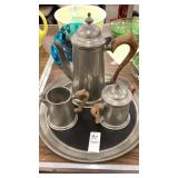 Steiff pewter teapot cream & sugar w/tray