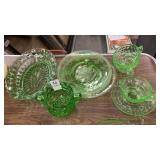 Green depression glass lot 8 pcs