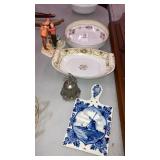 Nippon dishes, bell, trivet figurine