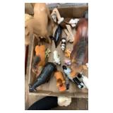 Tray of toy horses and animals