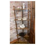 Pair of 5-tier corner etageres- contents separate