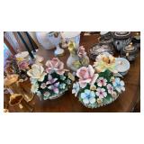 Capodimonte vase & 2 baskets