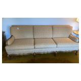 Long vintage sofa davenport wood trim  tapestry