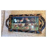 Exotic bird feather picture tray