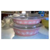2 Pyrex pink oval casserole dishes