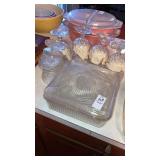 Square vintage glass frig keeper, dessert dishes