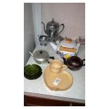 Lot- cromex tea set,teapots,ashtrays