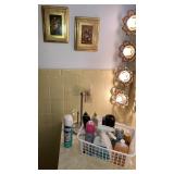 Bath items, paper towel holder, wall art,door