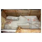 Old Trunk & antique linens contents