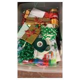 Plastic tub of gift bags , ribbons,