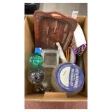 Box lot of glass, statue and other