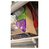 Box and bin of plastic containers and other